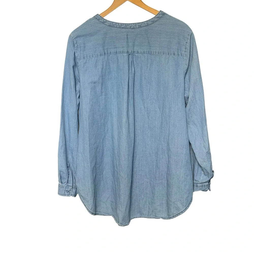 Est 1946 chambray popover zip V-neck roll tab sleeves (flawed) XL - Picture 6 of 12